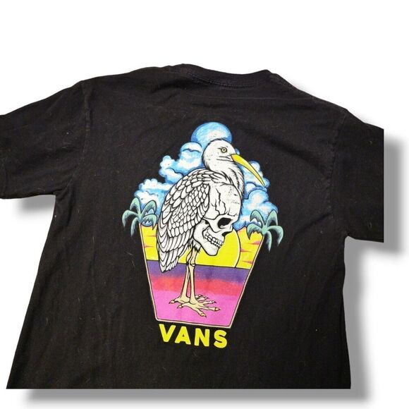 VANS Classic Fit Black Shirt Bird Skull Graphic Size Small Short Sleeve Logo - Picture 3 of 4